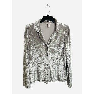 Victoria’s Secret M Crushed Velvet Sliver Gray Long Sleeve Pajama Top Loungewear